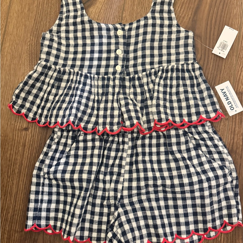 Old Navy Navy Gingham Set with Red Accents
